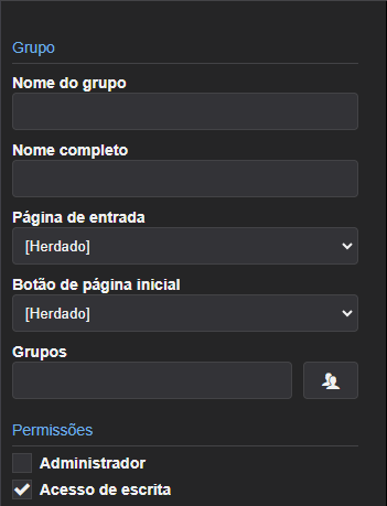 Janela de criação de um Grupo