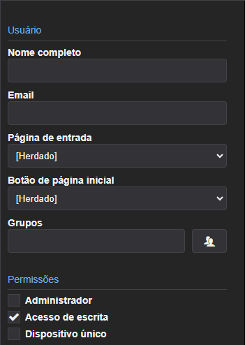 Janela de criação de um usuário OpenID